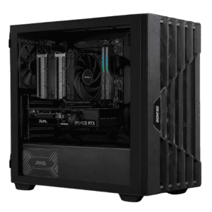 High-performance gaming PC with RTX graphics card and liquid cooling system.