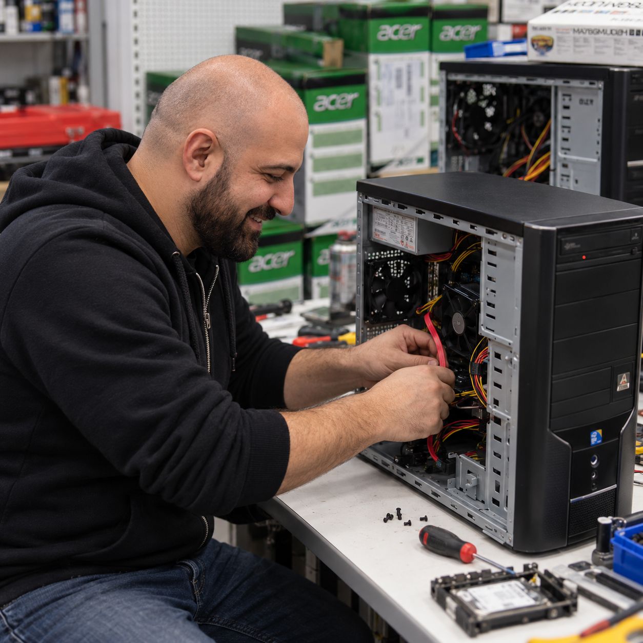 CAA Computers technician performing a computer upgrade in Sydney